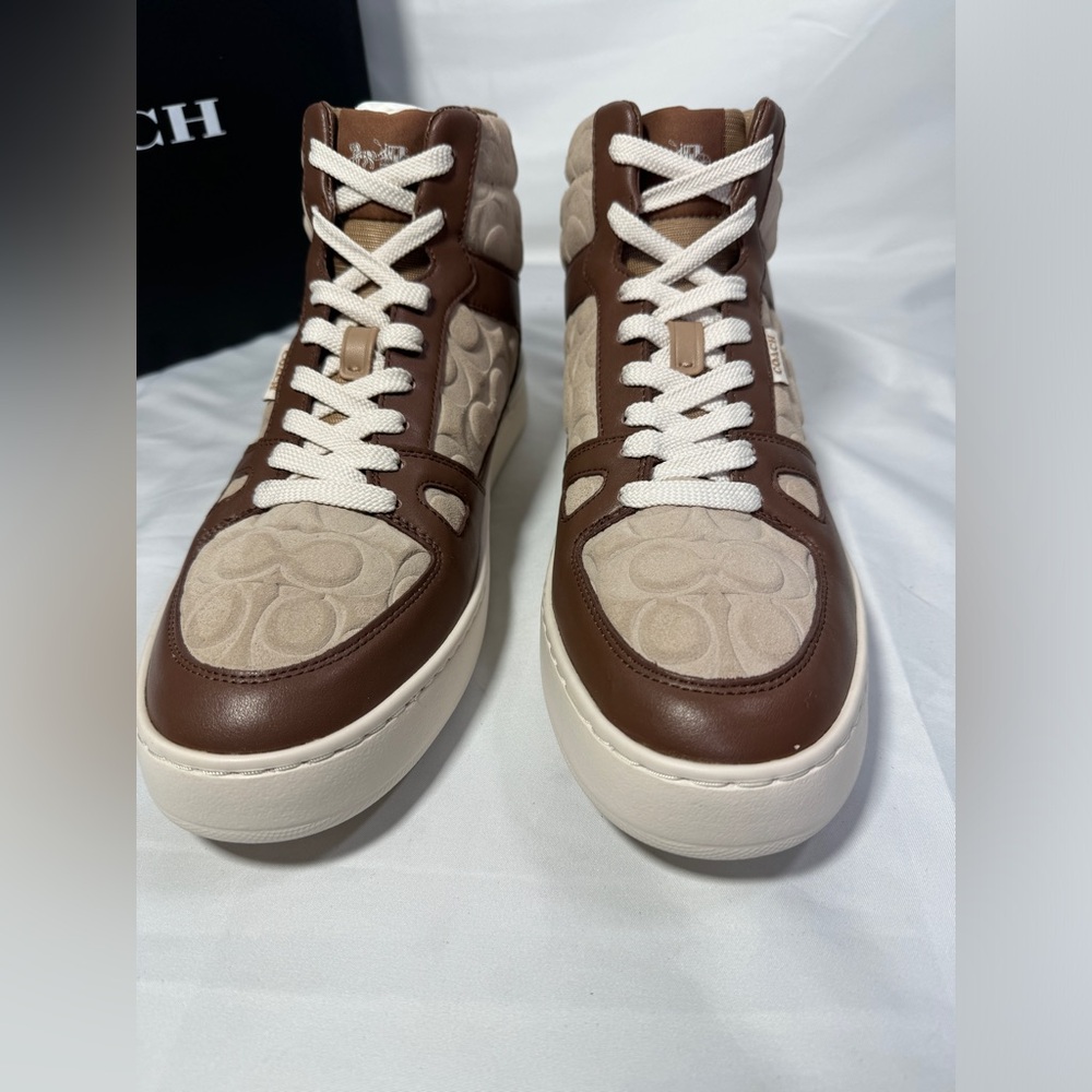 New Authentic Coach Mens Taupe Clip Court High Top Sneaker In Signature Sz 11 - Picture 6 of 14